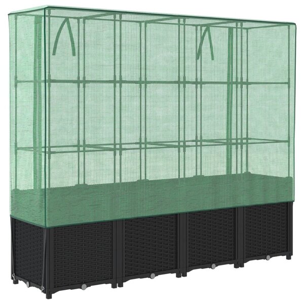 Rattan hatású magaságyás üvegháztakaróval 160 x 40 x 153 cm