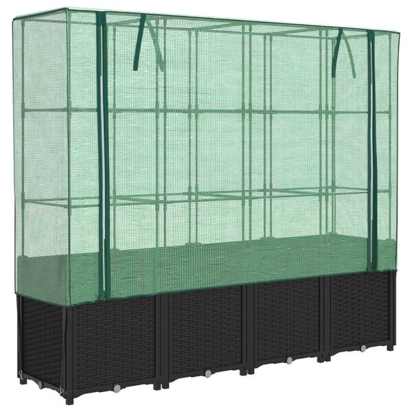 Rattan hatású magaságyás üvegháztakaróval 160 x 40 x 153 cm