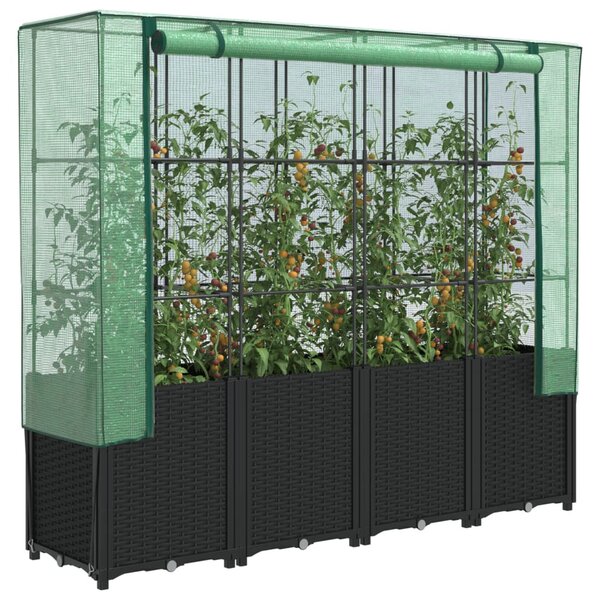 Rattan hatású magaságyás üvegháztakaróval 160 x 40 x 153 cm