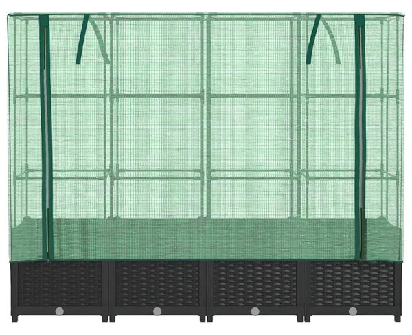 Rattan hatású magaságyás üvegháztakaróval 160 x 40 x 138 cm