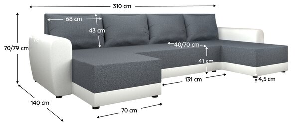 KONDELA Univerzális ülőgarnitúra, szürke/fehér, DAKAR NEW U