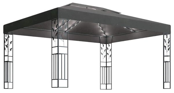 Antracitszürke dupla tetős pavilon LED fényfüzérrel 3 x 4 m