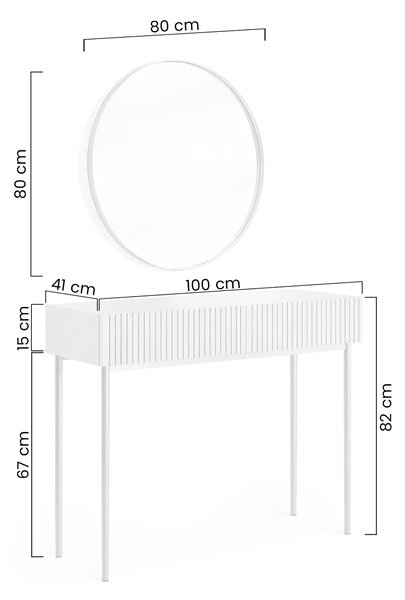 Nicole fésülködőasztal tükörrel 80 cm – matt fehér / fekete lábak