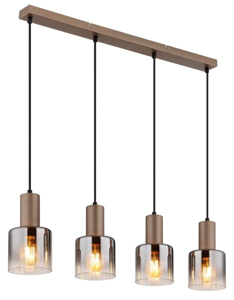 WALTON függőlámpa, matt kávébarna, füstszínű üveg, 78 cm, 4×E27