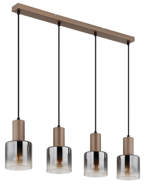 WALTON függőlámpa, matt kávébarna, füstszínű üveg, 78 cm, 4×E27