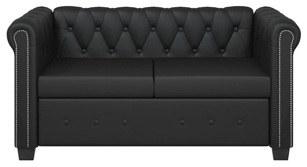 2 személyes és 3 személyes fekete műbőr Chesterfield kanapé