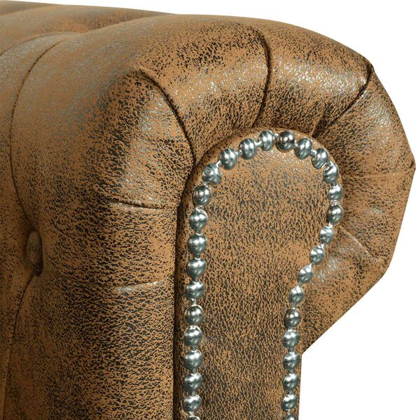 3 személyes barna műbőr Chesterfield kanapé