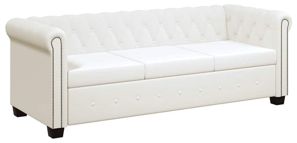 3 személyes fehér műbőr Chesterfield kanapé