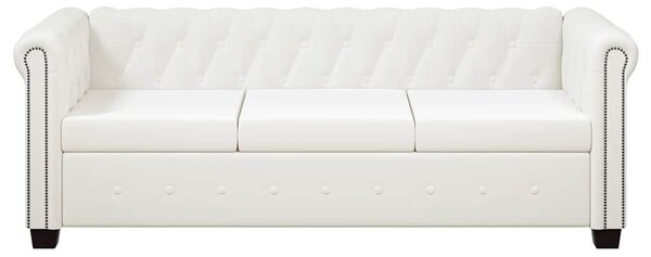 3 személyes fehér műbőr Chesterfield kanapé