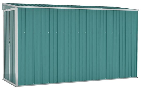 Zöld acél falhoz erősíthető kerti fészer 118 x 288 x 178 cm
