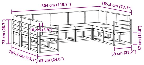Kültéri kanapé szett 9 pcs Természetes és Világosszürke