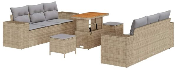 Kerti Kanapé Szett 9 pcs Beige és Világosszürke Poly Rattan