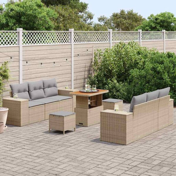 Kerti Kanapé Szett 9 pcs Beige és Világosszürke Poly Rattan