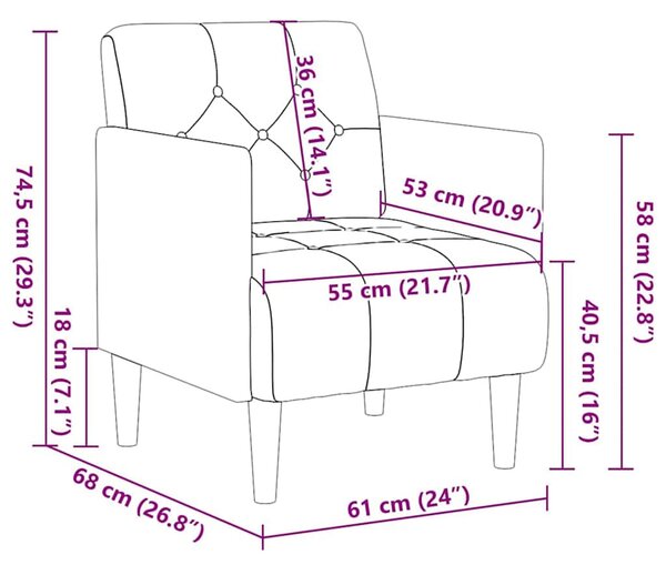 Világosszürke bársony kanapészék karfás szék 55 cm