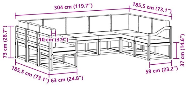 Kültéri kanapé szett párnával 9 pcs Természetes és krémszínű