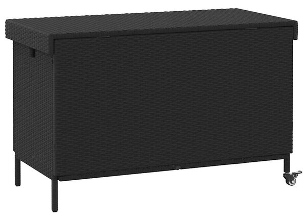 Fekete polyrattan kerti tárolóláda kerekekkel 110x55x73 cm