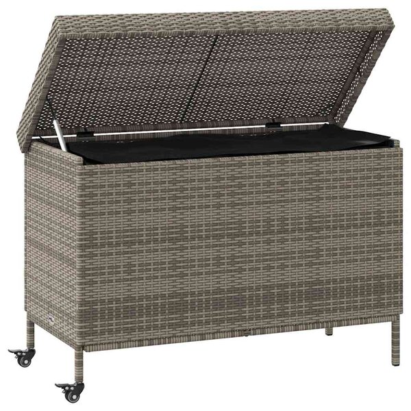Szürke polyrattan kerti tárolóláda kerekekkel 110x55x73 cm