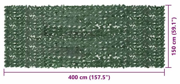 Sötétzöld leveles erkélyparaván 400 x 150 cm
