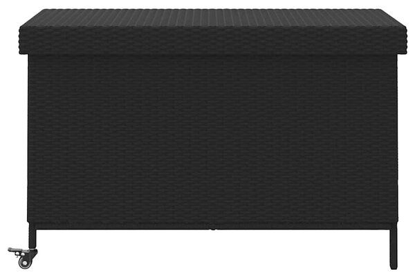 Fekete polyrattan kerti tárolóláda kerekekkel 110x55x73 cm