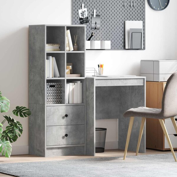 Asztal fiókkal polcokkal tárolóval 2 pcs Beton Szürke