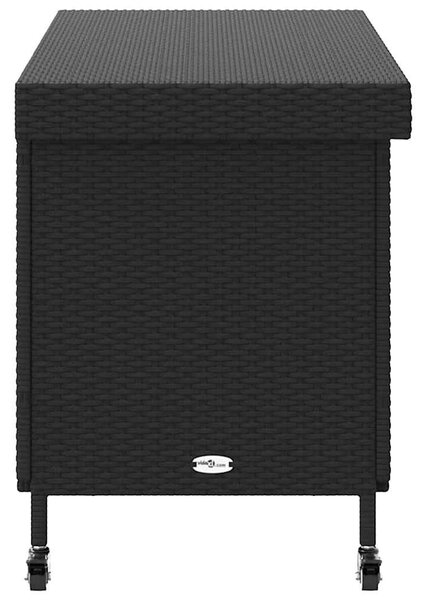 Fekete polyrattan kerti tárolóláda kerekekkel 110x55x73 cm