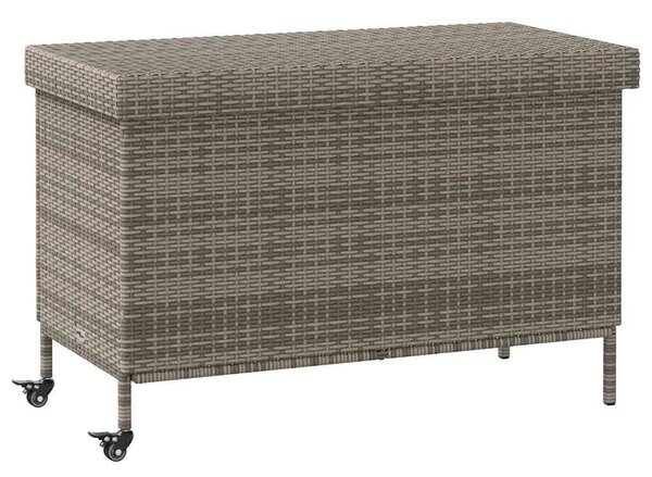 Szürke polyrattan kerti tárolóláda kerekekkel 110x55x73 cm