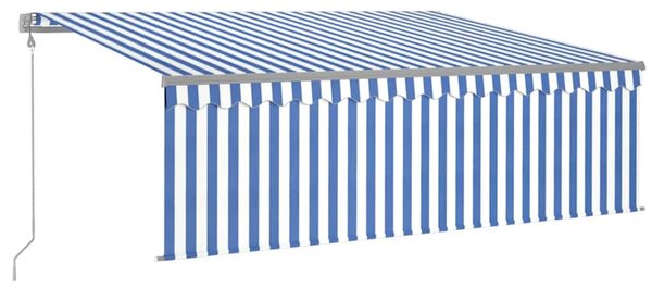 Kék és fehér redőnyös, szélérzékelős, LED-es napellenző 4x3 m