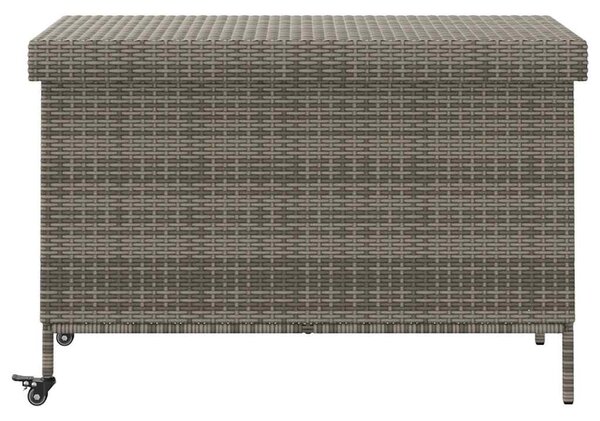 Szürke polyrattan kerti tárolóláda kerekekkel 110x55x73 cm