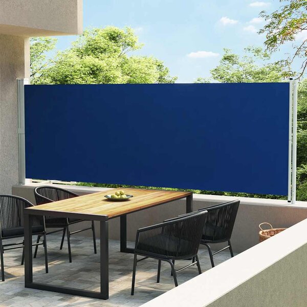 Kék behúzható oldalsó terasz-napellenző 600 x 160 cm