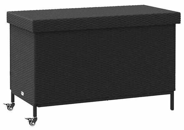 Fekete polyrattan kerti tárolóláda kerekekkel 110x55x73 cm