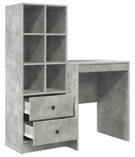 Asztal fiókkal polcokkal tárolóval 2 pcs Beton Szürke
