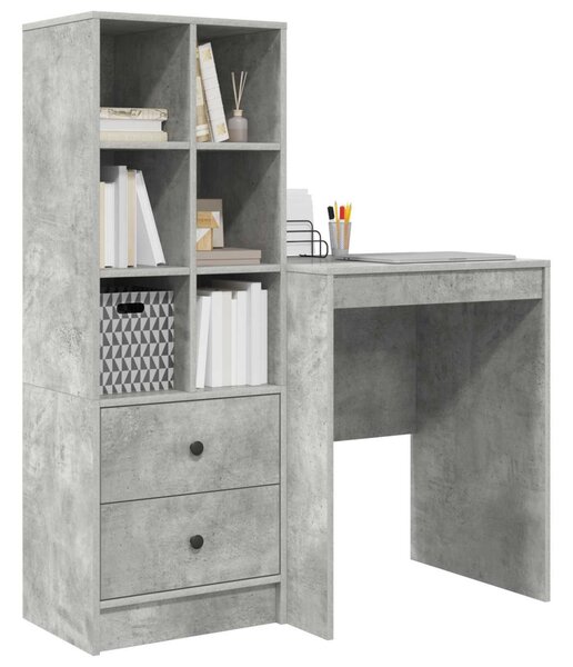 Asztal fiókkal polcokkal tárolóval 2 pcs Beton Szürke