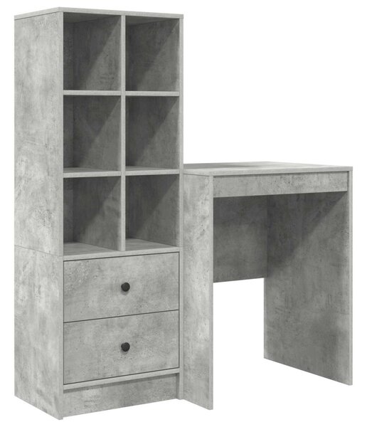 Asztal fiókkal polcokkal tárolóval 2 pcs Beton Szürke