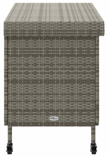 Szürke polyrattan kerti tárolóláda kerekekkel 110x55x73 cm
