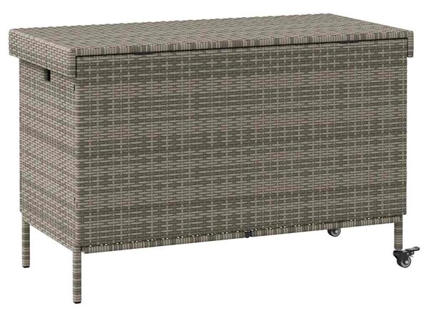 Szürke polyrattan kerti tárolóláda kerekekkel 110x55x73 cm