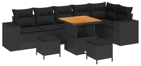 Kerti Kanapé Szett párnával 9 pcs Fekete polirattan