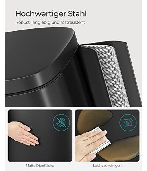 30 literes pedálos szemetes, acél, belső vödörrel, halk záródású fedéllel, fekete