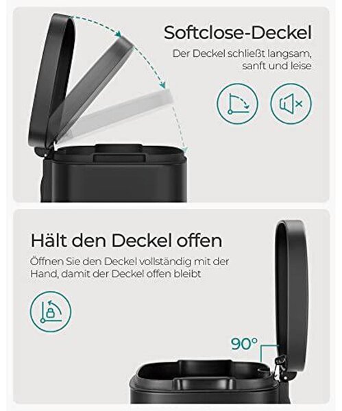 30 literes pedálos szemetes, acél, belső vödörrel, halk záródású fedéllel, fekete