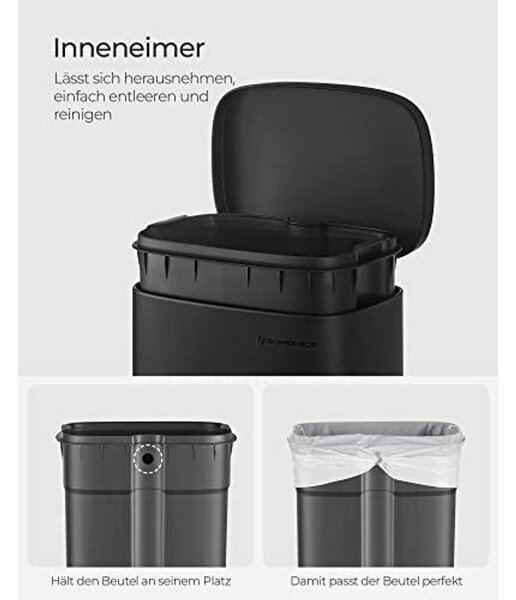 30 literes pedálos szemetes, acél, belső vödörrel, halk záródású fedéllel, fekete