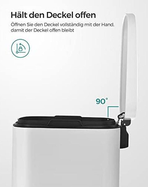 Konyhai pedálos kuka, 50L szemetes kuka, műanyag belső vödörrel, csukható fedéllel, puha záródással, szagálló és higiénikus, fehér