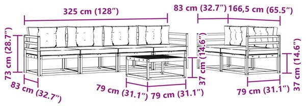 Kültéri kanapé szett párnával 7 pcs Természetes és antracit