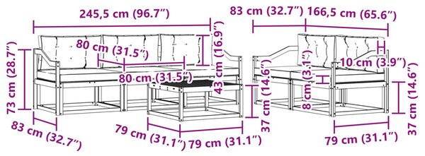 Kültéri kanapé szett párnával 6 pcs Természetes és krémszínű