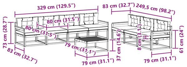Kültéri kanapé szett párnával 8 pcs Természetes és krémszínű