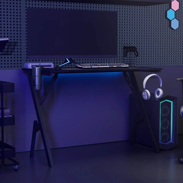 Fekete Y-lábú gamer asztal 110 x 60 x 75 cm