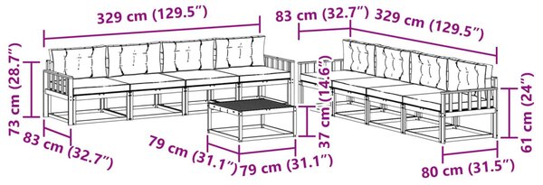 Kültéri kanapé szett párnával 9 pcs Természetes és krémszínű