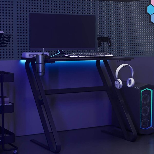 Fekete ZZ-lábú gamer asztal 90 x 60 x 75 cm