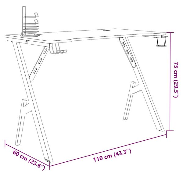 Fekete Y-lábú gamer asztal 110 x 60 x 75 cm