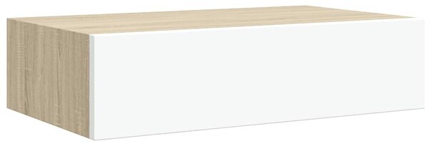 Falra szerelhető fiókos polc tölgyfa és fehér színben 40 x 23,5 x 10 cm MDF