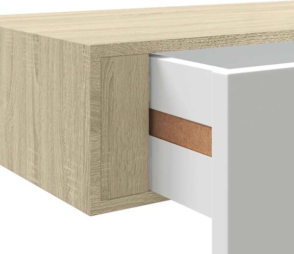 Falra szerelhető fiókos polc tölgyfa és fehér színben 40 x 23,5 x 10 cm MDF
