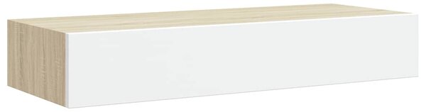 Falra szerelhető fiókos polc tölgyfa és fehér színben 60 x 23,5 x 10 cm MDF